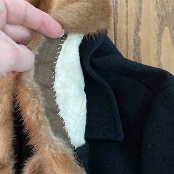 Vintage 1960’s Butte Knit Black Wool Blend Blazer Jacket with Fur Collar - Picture 14 of 15